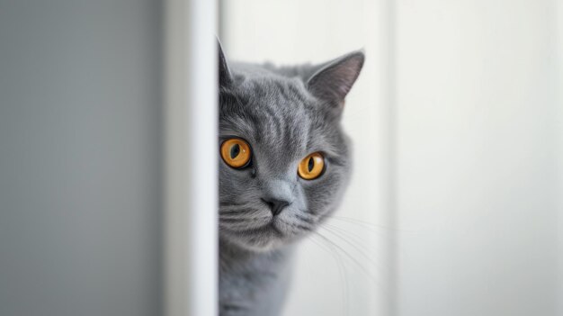 Foto gato britânico de pelo curto a espreitar