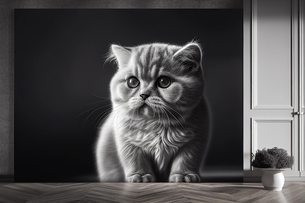 Gato británico de pelo corto sentado en la habitación 3D renderizado ai generativo
