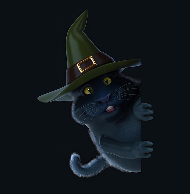 Gato bruxo de desenho animado 3D divertido