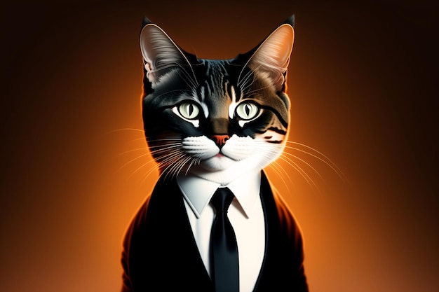 Un gato con camisa y corbata.