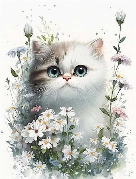 Un gato en un campo de flores.