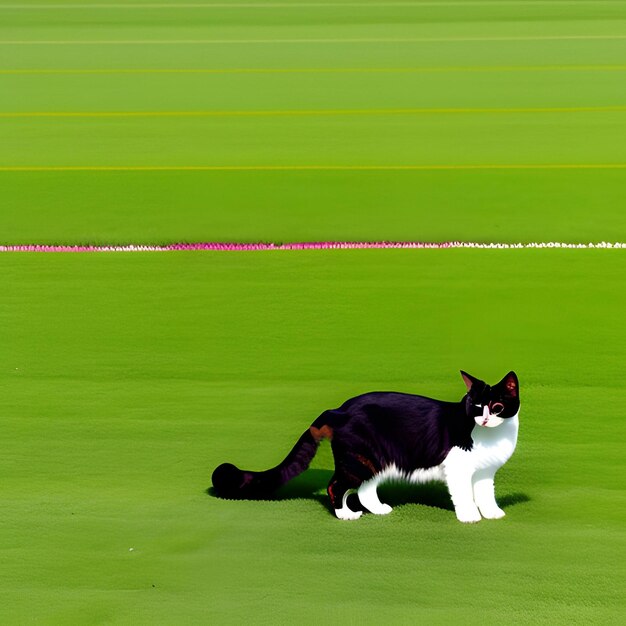 Foto gato en campo verde generado por ia