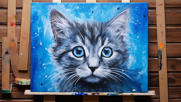 Un gato caprichoso, felino y juguetón pintado a mano en lienzo