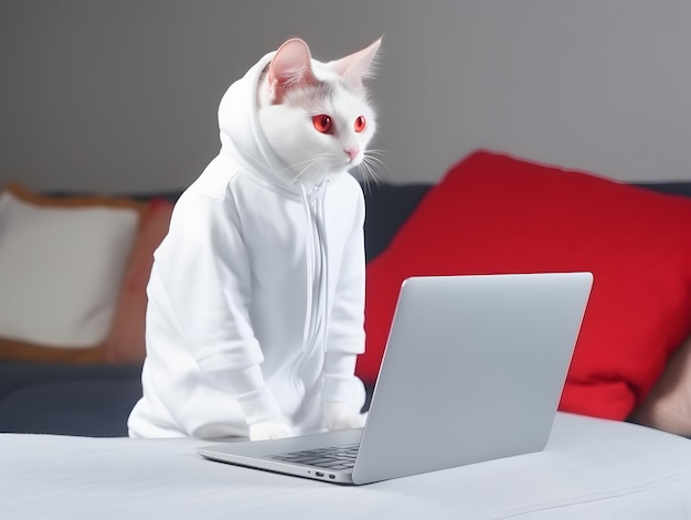 Gato con capucha Concepto de mascota trabajadora Imagen generada por IA