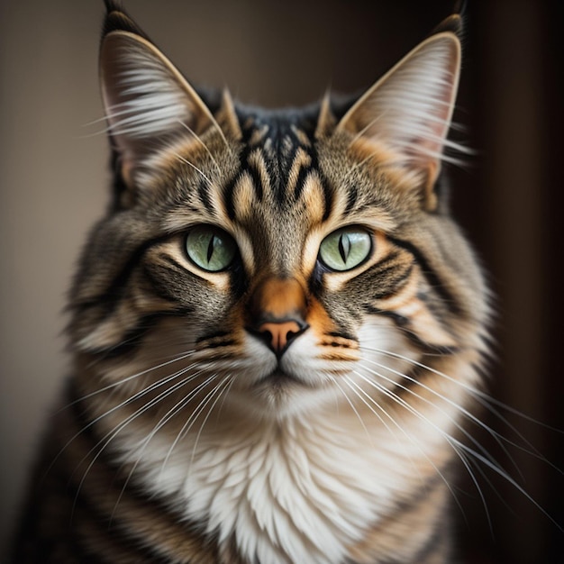 Un gato con cara de blanco y negro y ojos verdes.