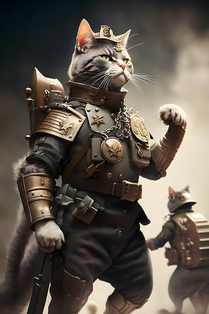 gato con casco militar
