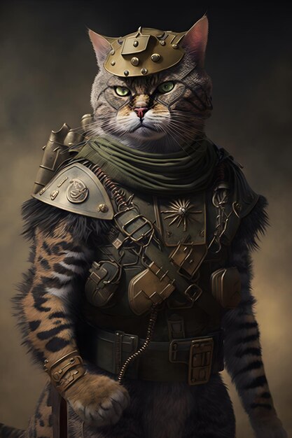 gato con casco militar