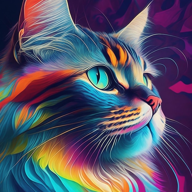 Gato Ceyberpunk moderno com cores vibrantes