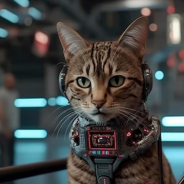 Un gato con un chaleco que dice "Star Trek"