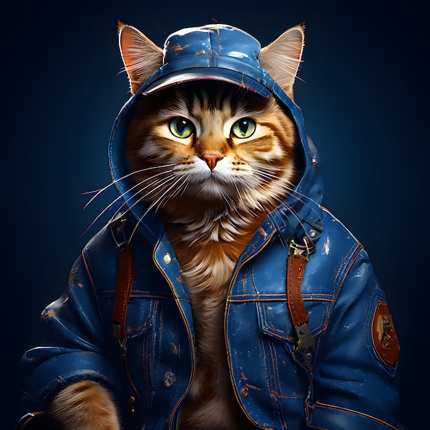 un gato con una chaqueta que dice tabby