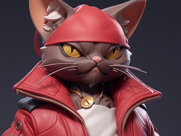 un gato con una chaqueta roja con un collar de oro.