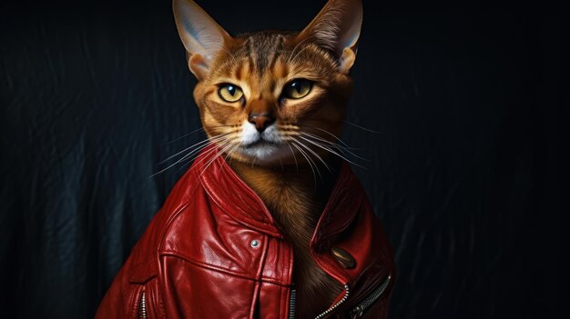 Un gato con una chaqueta roja.