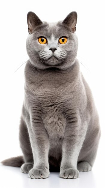 Gato Chartreux sentado no fundo branco