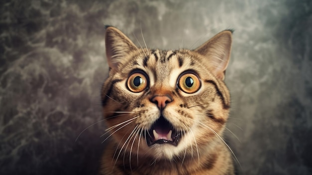 Gato chocado com a boca aberta surpresa intrigado engraçado louco gerado AI
