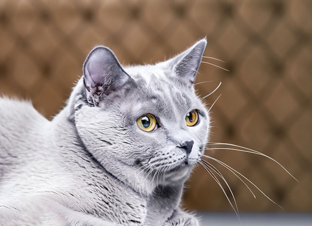 Gato cinza bonito com olhos amarelos sentado generative ai