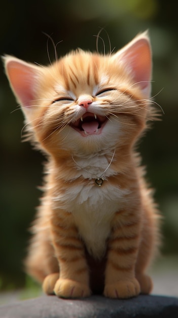 Un gato con un collar blanco que dice "gato feliz"