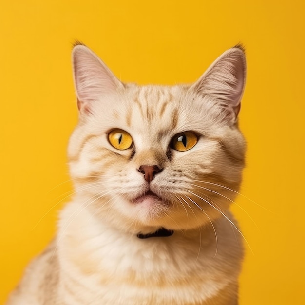 Un gato con un collar negro y ojos amarillos.