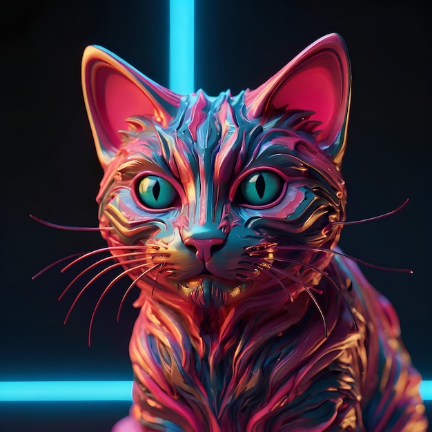 Un gato en colores de neón