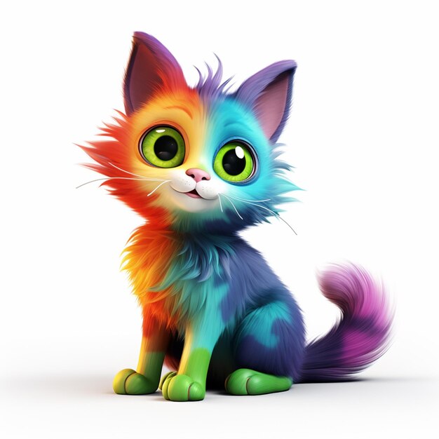 gato, colorido, animación 3d, ilustración