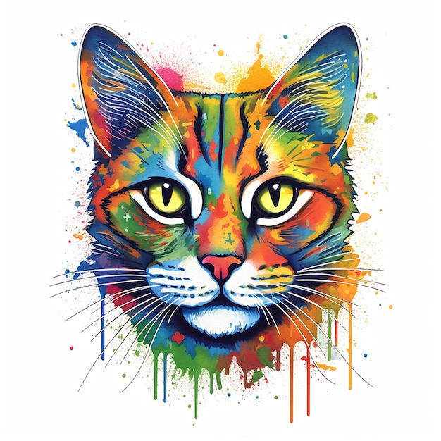 Gato colorido cabeza pintura elementos abstractos ilustración fondo blanco imagen AI generado arte