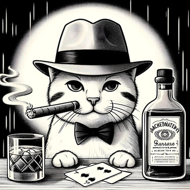 Gato com bebidas de cigarro