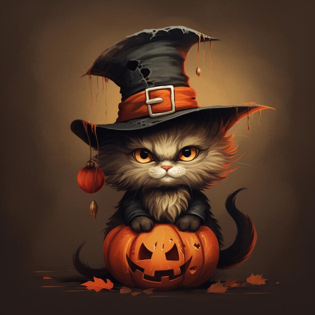 Gato com desenho de ilustração de Halloween