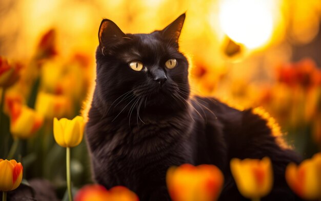 Gato com flores fotografia