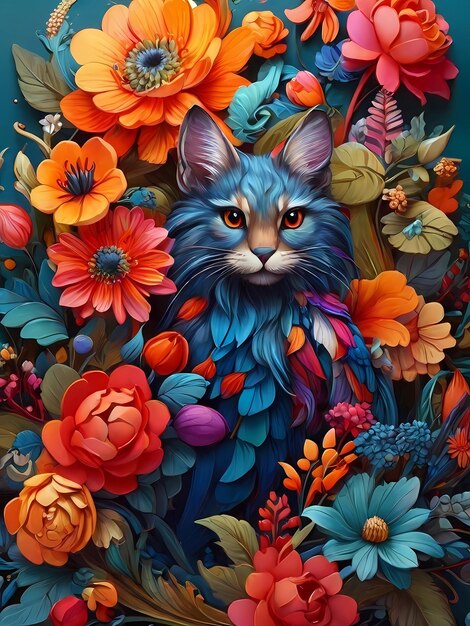 gato com flores gato fantástico e flores capa de uma revista de livros infantis folheto ou cartaz