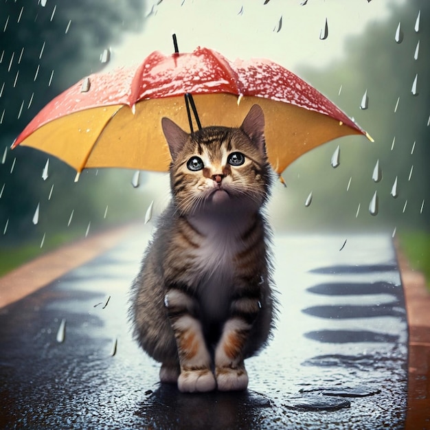 Gato com guarda-chuva no parque outono