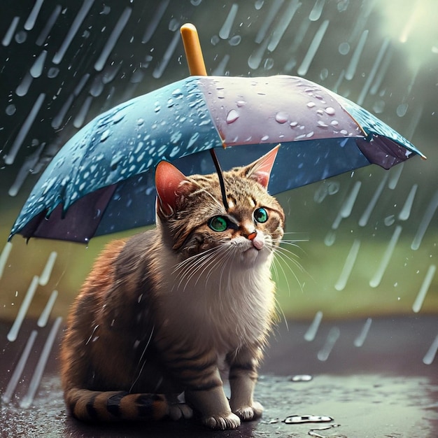 Gato com guarda-chuva no parque outono