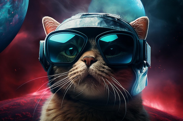 Gato com óculos VR no espaço