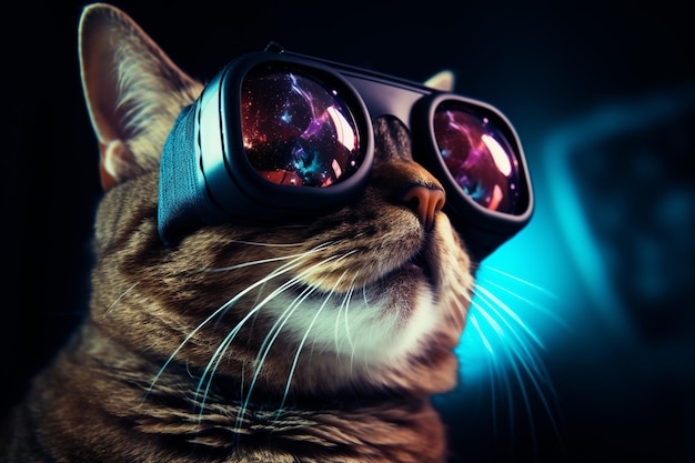 Gato com óculos VR no espaço