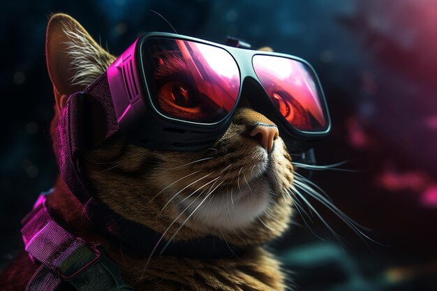 Gato com óculos VR no espaço