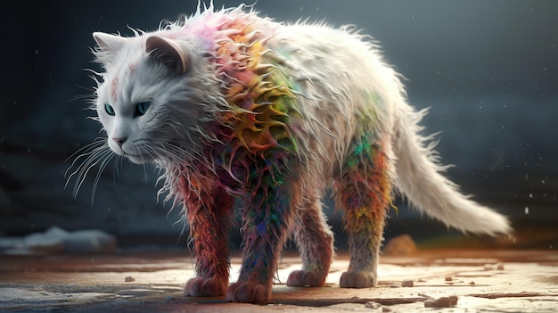 Gato com rabo de arco-íris ai gerar
