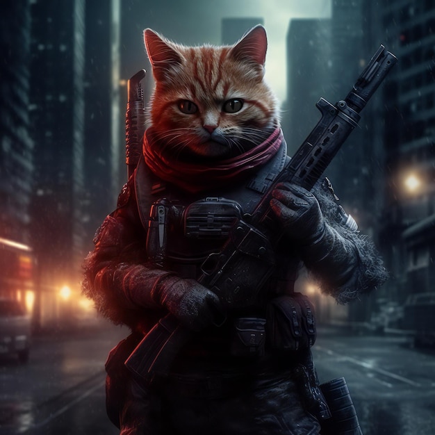 Gato com uma arma na cara