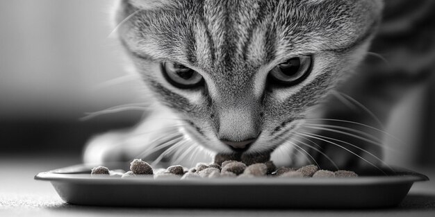 un gato comiendo comida de una computadora portátil con un gato en la pantalla