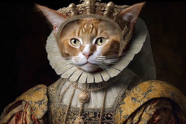 Gato como a rainha Elizabeth I famoso personagem histórico retrato ilustração generativa ai