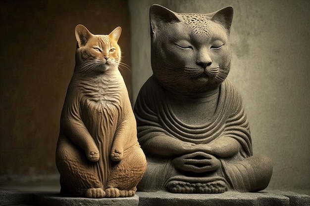 Gato como Buda famoso personaje histórico retrato ilustración generativa ai