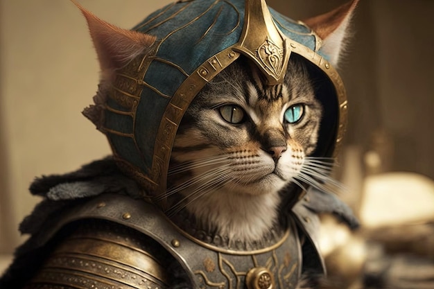 Gato como famoso Gengis Kahn personaje histórico retrato ilustración generativa ai