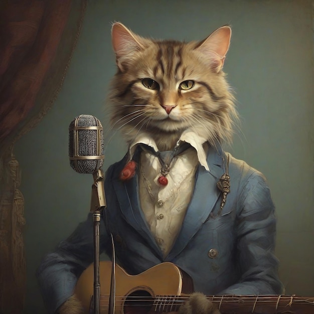 Foto un gato como un músico vestido con ropa humana