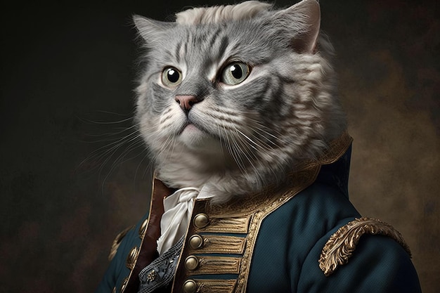 Gato como presidente de George Washington dos Estados Unidos da América ilustração de retrato de personagem histórico famoso generativo ai