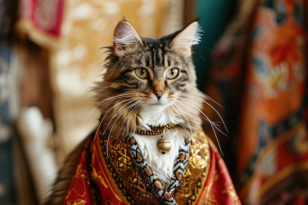 Foto gato como sultán turco en caftán ceremonial