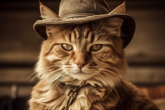 Gato como un vaquero del lejano oeste