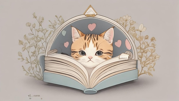 Un gato cómodamente acurrucado en un rincón de lectura absorto en un pequeño libro