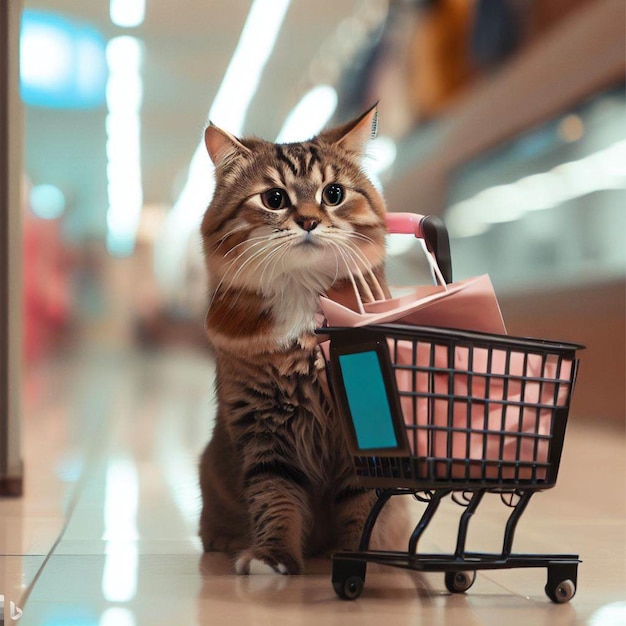 un gato comprando en el centro comercial día internacional de los animales