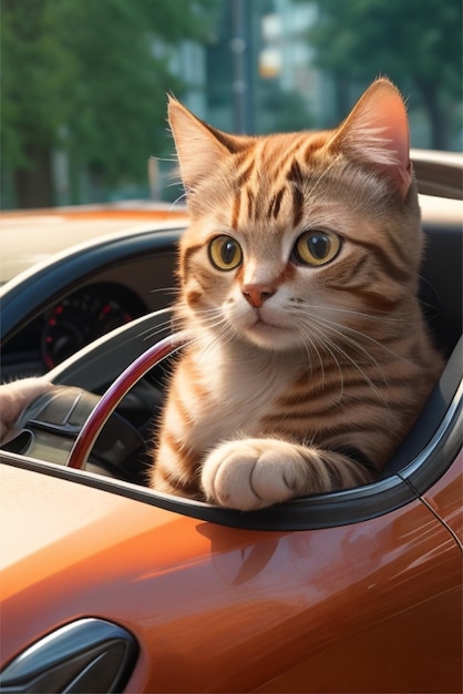 Gato conduciendo un coche