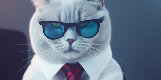 Un gato con corbata y gafas.