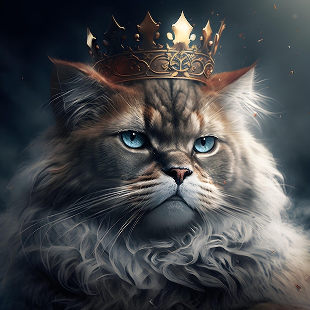 Un gato con una corona dorada en la cabeza lleva una corona.
