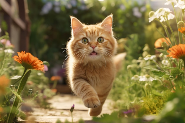 gato corriendo en el jardin