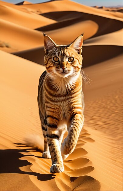 Foto gato corriendo en la pista de fondo naturaleza del desierto vida silvestre y nieve